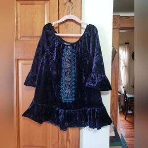 NWOT Speechless Girls Midnight Blue Crushed Velvet Blouse Bell Sleeve XL